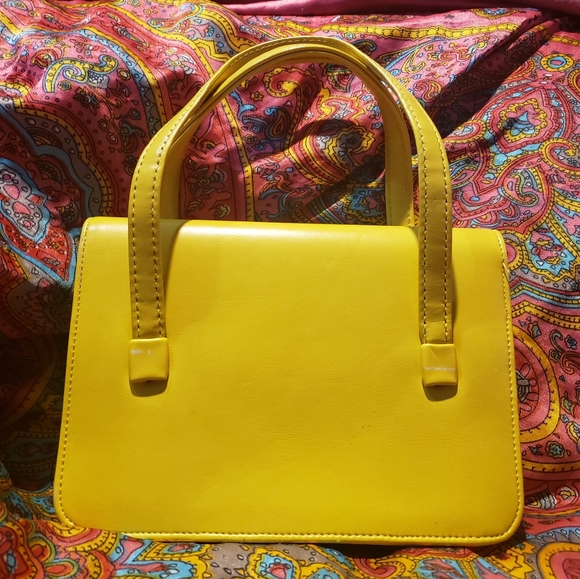 Vintage bright yellow handbag purse mini satchel bag - Picture 2 of 4